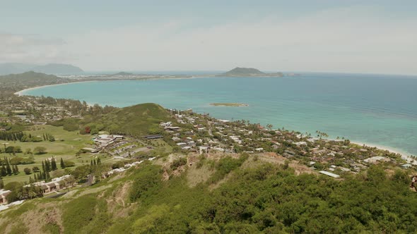 Aerial Drone Push in Lanikai, at the Pillbox Hike. Oahu, Hawaii