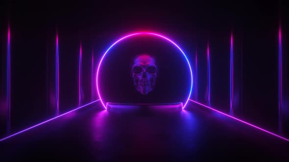 Neon Glowing Frame And Scull Background