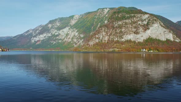 Autumn Fall in Famous Tourist Destination Serene Town Hallstatt in Austrian Mountains Alps