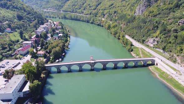 Old Stone Bridge On Drina River Visegrad Bosnia V1