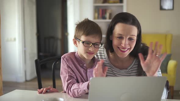 Mom and Son Talking at Webcam Making Talk Call Chatting Spbd