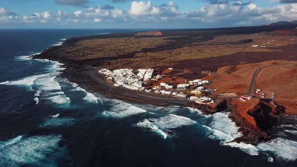 Flying Over Volcanic Lake El Golfo Lanzarote Canary Islands