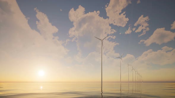 Sunrise Wind Generators Farm Calm Sea