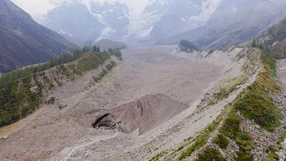 Aerial View of Belvedere Glacier Rock Wall Discovered By Ice Melting