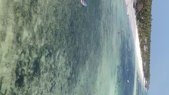 Vertical Video of the Ocean Near the Coast of Zanzibar Tanzania Aerial View