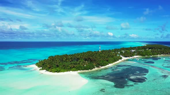 Aerial drone view nature of exotic seashore beach break by aqua blue water with white sand backgroun