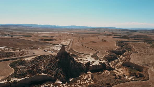 Drone shot of the Bardenas Reales National Park in Spain