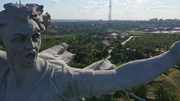 Drone View of the Epic Famous Soviet Sculpture The Motherland Calls