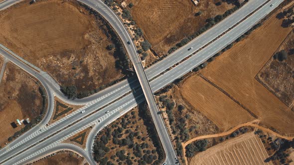 Aerial Highway Asphalt Road Junction Top View