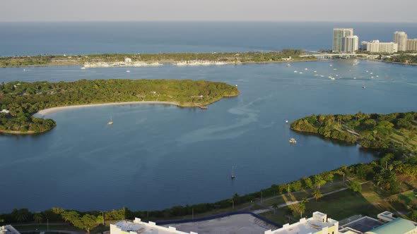 Aerial view of a bay in Miami