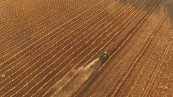 Aerial View of Moving Harvester.