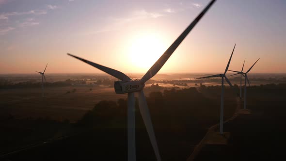 Aerial View of Large Wind Turbines Producing Clean Sustainable Energy