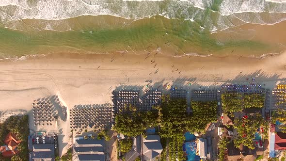 Aerial view of the waves in Forteleza beach in Brazil.