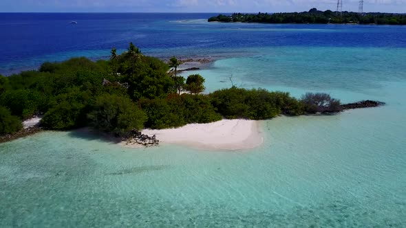 Aerial sky of resort beach break by blue lagoon and sand background