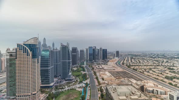 Jumeirah Lake Towers Residential District Aerial Timelapse Near Dubai Marina
