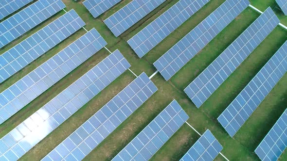 Aerial Orbital View of Solar Panels Farm Solar Cell