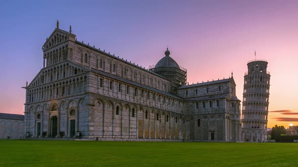 Sunrise Time Lapse of Pisa Leaning Tower , Italy