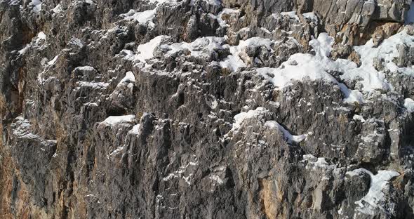 Slow Aerial Near Majestic Cinque Torri Mounts Steep Rocky Cliff