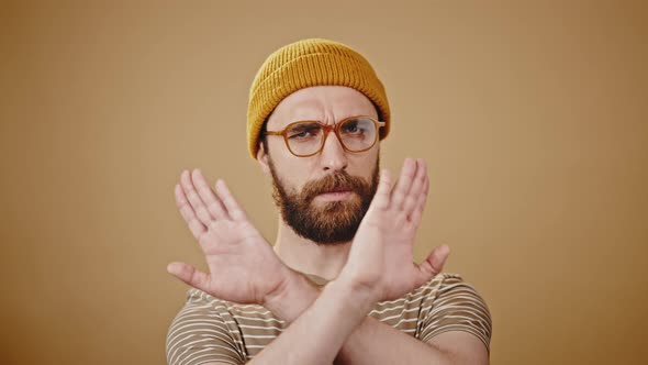 Brutal Hipster Disagrees and Shows Negativity Closeup