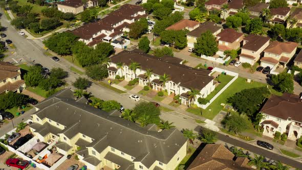 Aerial drone flyover housing communities in Homestead FL