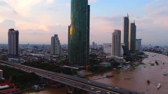 4k Aerial city view of Bangkok dowtnown, Flying over Bangkok, Thailand.