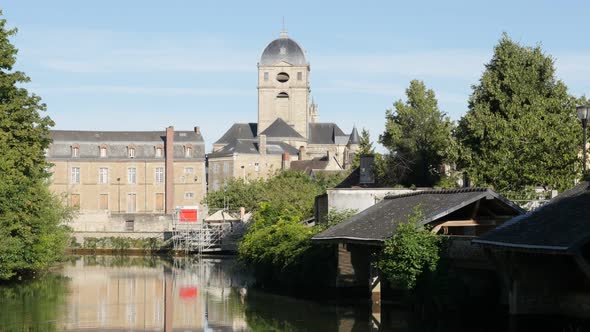 Basilique Notre Dame  of Alencon lower Normandy France on river Sarthe by the day 4K 2160p UHD foota