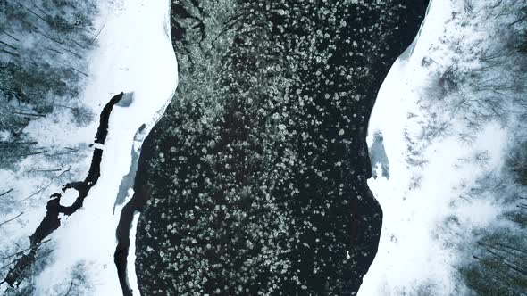 North Climate River Stream Full Of Ice Floes alt