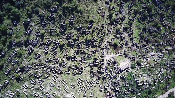 Drone view on world famous Kayakoy ghost town near to Olludeniz, Fethiye.