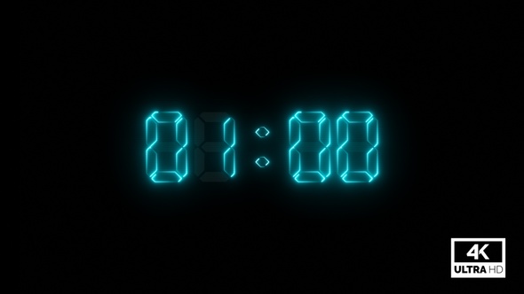 One Minute Neon Digital Negative Countdown 60 Seconds Blue