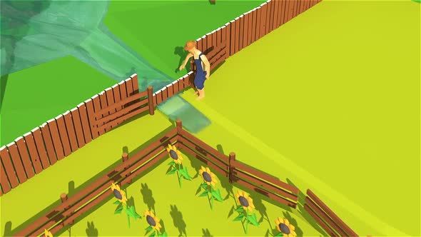 Farmer Irrigate To Planting Field 3D Low Poly Animation