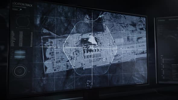 Futuristic Spy Surveillance Screen Establishes Target Factory Location