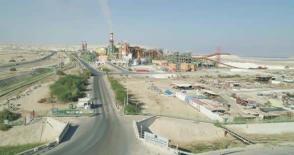 Aerial view of industrial zone along Dead Sea, Negev, Israel.