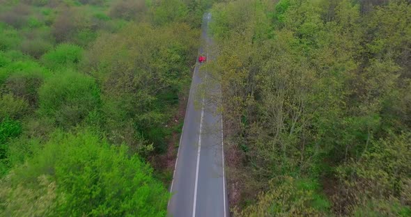 Red Vintage Car And Road Drone View 2