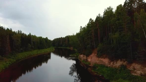 Landscape With Gauja River and White Sandstone Cliff of Sietiniezis Rock.