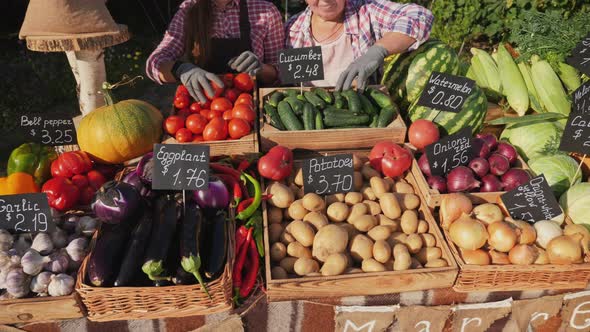 Senior Woman with Her Granddaughter are Trading Together at the Farmers Market