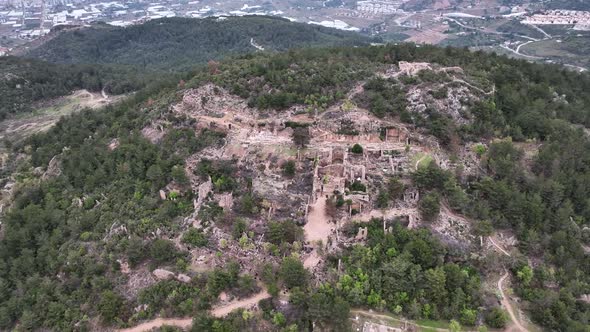 Old ruined city Syedra Turkey Alanya 4K Aerıal Vıew