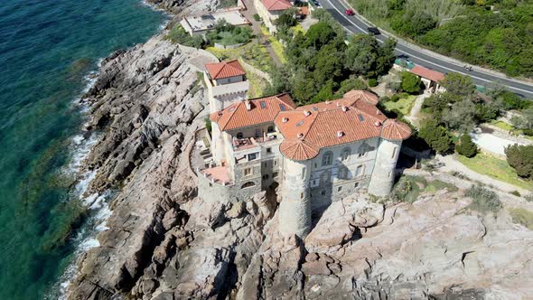 Amazing Aerial View of Tuscany Coastline in Calafuria Area Italy