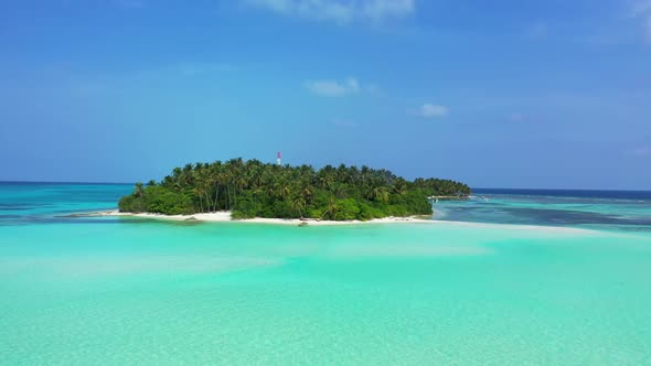 Aerial flying over texture of paradise shore beach vacation by clear water with clean sand backgroun