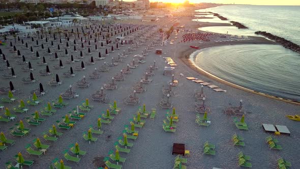 Hundreds of Colorful Beach Chairs in Rimini Italy