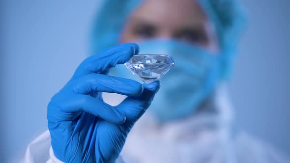 Scientist Examining Crystal, Expert Evaluation of Precious Stone, Diamond Mining