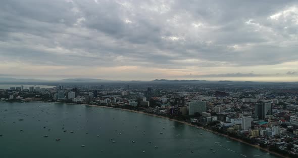 Aerial view Flying Pattaya beach Thailand