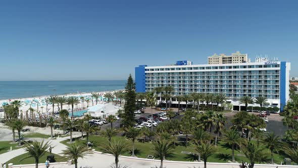 Aerial of the Hilton Hotel and the beach