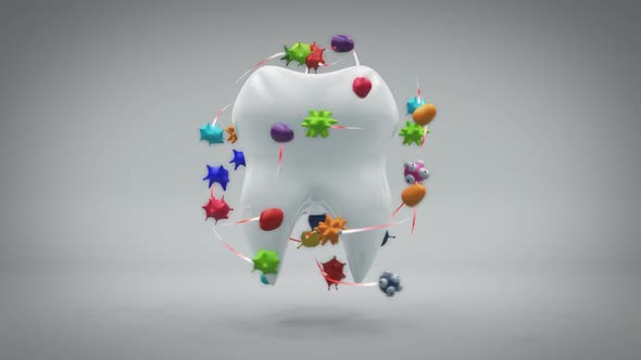 Health concept of a rendered tooth with microbes alt