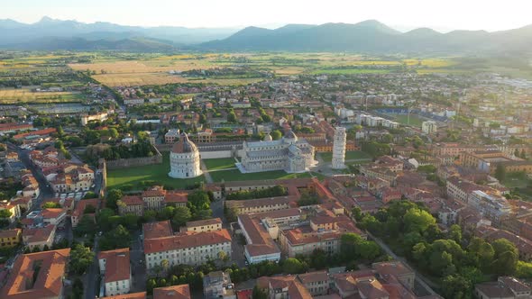 Aerial view of Pisa with the Leaning tower, Italy.