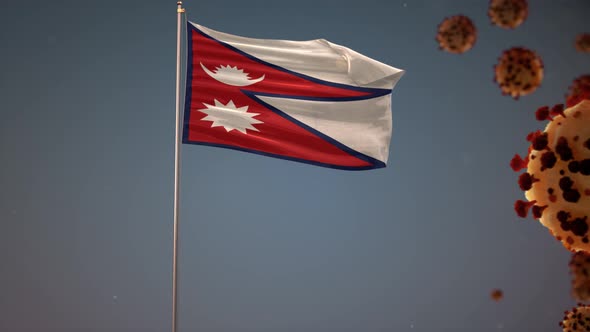 Nepal Flag Flag With Corona Virus Attack 4K