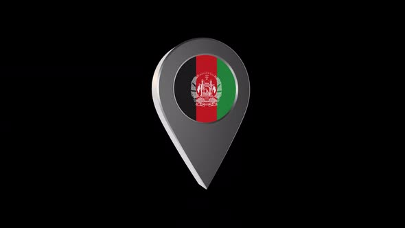3d Animation Map Navigation Pointer With Afghanistan Flag With Alpha Channel - 2K