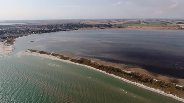 Aerial Shot of a Bandy Sand Stripe at the Black Sea Shoal on a Sunny Day in Summer