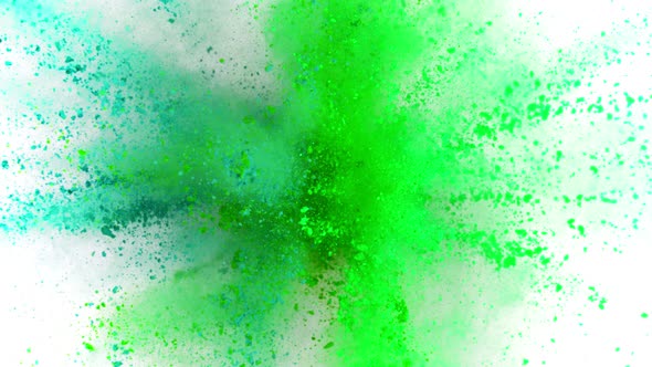 Super Slow Motion Shot of Green Powder Explosion Isolated on White Background at 1000Fps