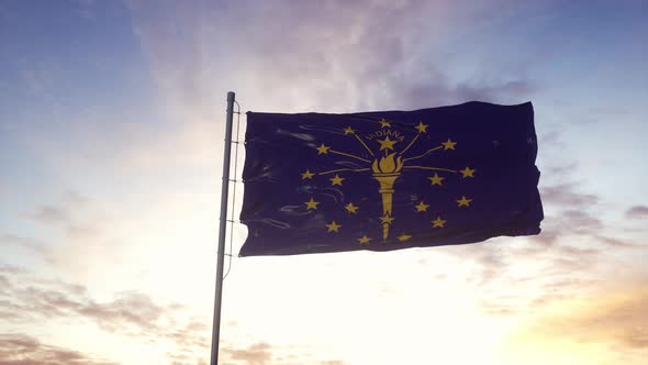 State Flag of Indiana Waving in the Wind