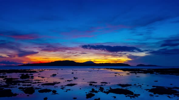 Time Lapse nature Beautiful Light sunrise sky colorful clouds scenery. Sky with reflection on sea